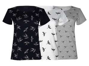 Dames T-Shirts Ref. 23917 - Maten M, L, XL, XXL - Diverse Kleuren - Vogeltekeningen